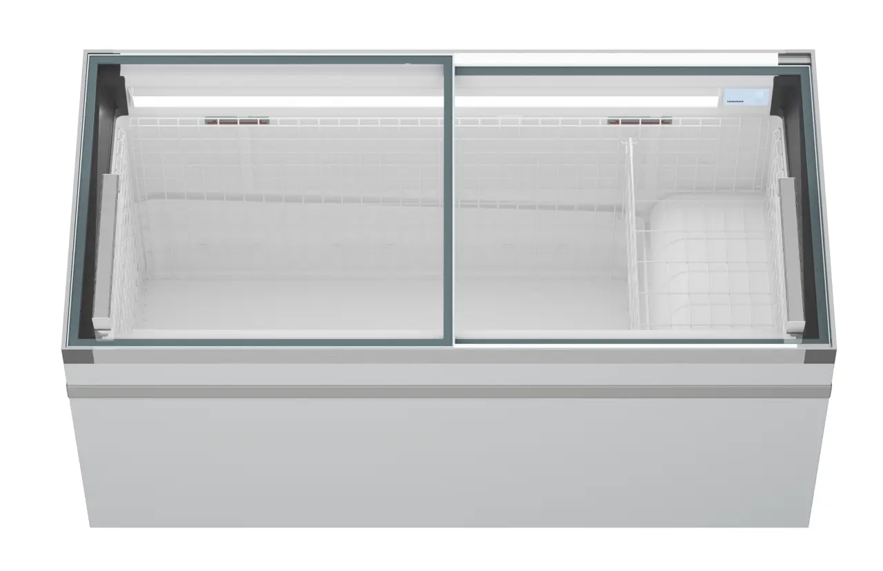 Изображение на продукта, Перспектива: Отпред, затворен, Фризерна ракла за супермаркет, Цвят на корпуса: сив