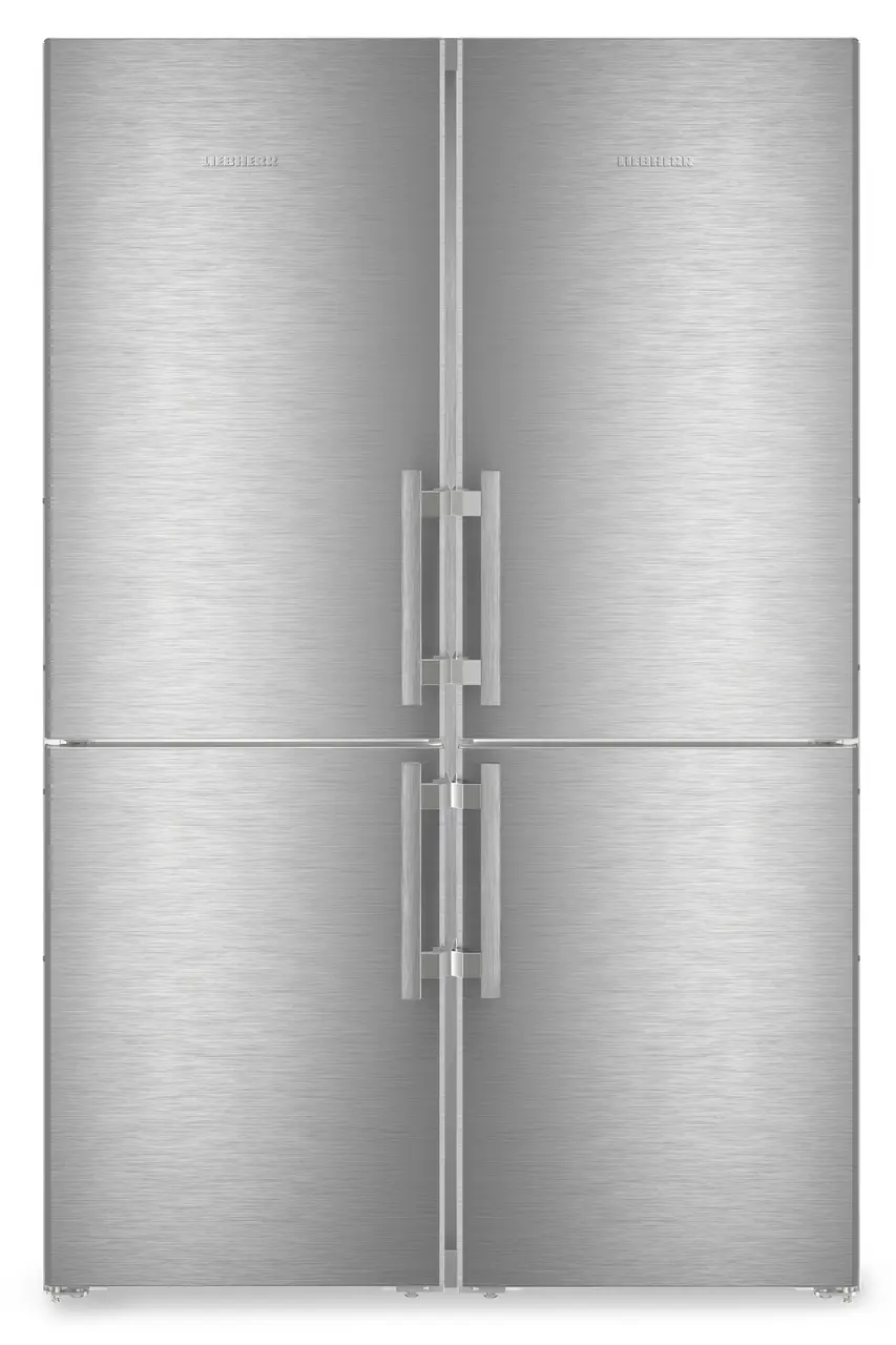 Product image, Perspective: straight closed, Side-by-Side combination, Casing colour: silver, Door colour: stainless steel
