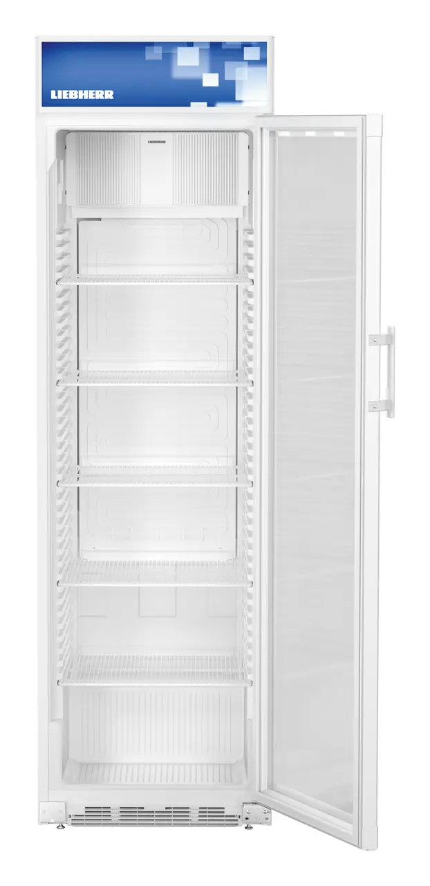 Изображение на продукта, Перспектива: Отпред, отворен, празен, Хладилник с рекламен дисплей с динамично охлаждане, Цвят на корпуса: бял, Цвят на вратата: бял