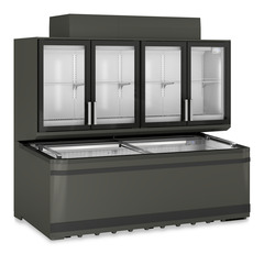 Produkt-Bild, Perspektive: schräg geschlossen leer, Supermarkt-Freezer-Top, Gehäusefarbe: Grau