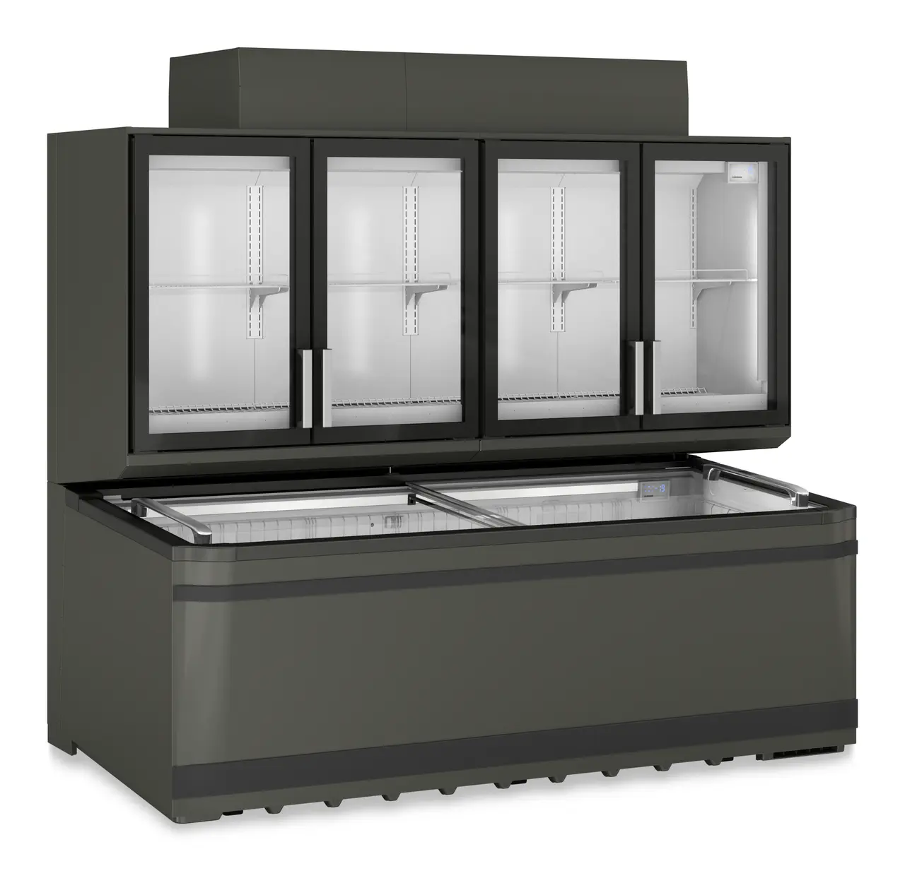 Produkt-Bild, Perspektive: schräg geschlossen leer, Supermarkt-Freezer-Top, Gehäusefarbe: Grau