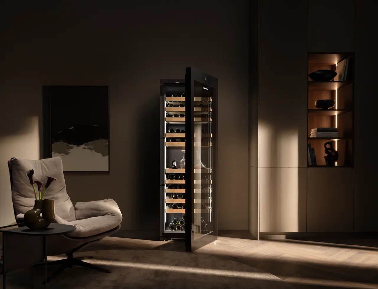 Product image, Perspective: milieu, Multi-temperature wine cabinet, Casing colour: black, Door colour: GlassBlack
