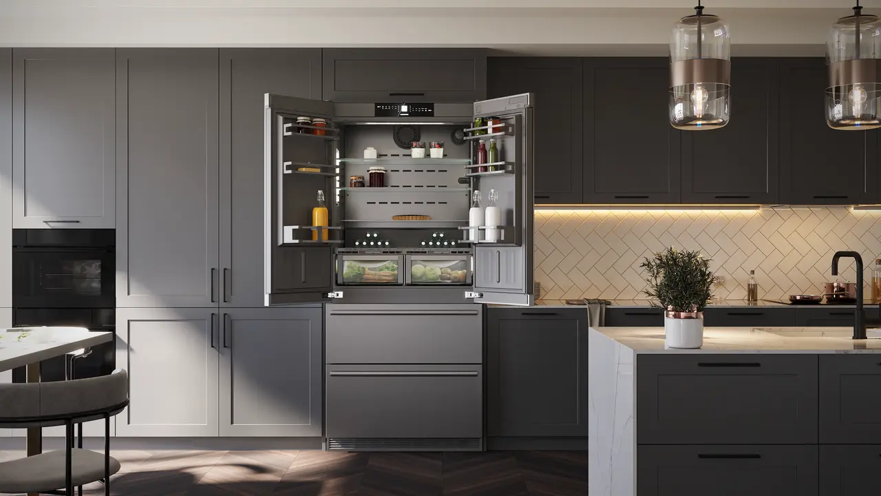 Product image, Perspective: milieu, Fridge-freezer with BioFresh and NoFrost, Casing colour: stainless steel, Door colour: stainless steel