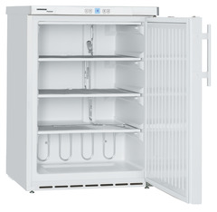 Produkt-Bild, Perspektive: schräg offen leer, Unterbaufähiges Gefriergerät mit statischer Kühlung, Gehäusefarbe: Weiß, Türfarbe: Weiß