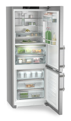 Product image, Perspective: oblique open decorated, Fridge-freezer with BioFresh and NoFrost, Casing colour: silver, Door colour: stainless steel