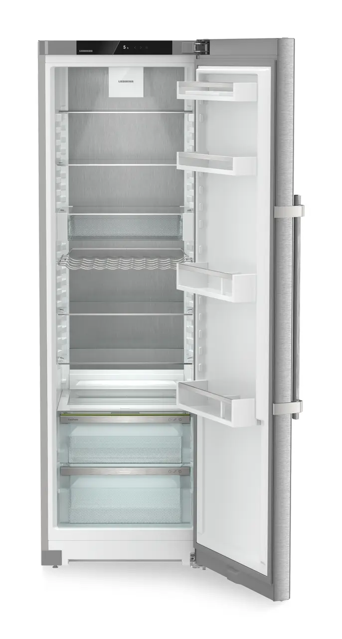 Product image, Perspective: straight open empty, Freestanding fridge with EasyFresh, Casing colour: silver, Door colour: stainless steel