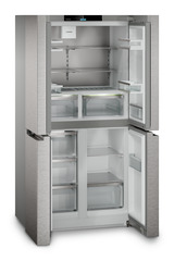 Immagine del prodotto, Prospettiva: Inclinato aperto vuoto, Frigorifero a 4 porte French Door con IceMaker, Colore della struttura: argento, Colore della porta: acciaio inox