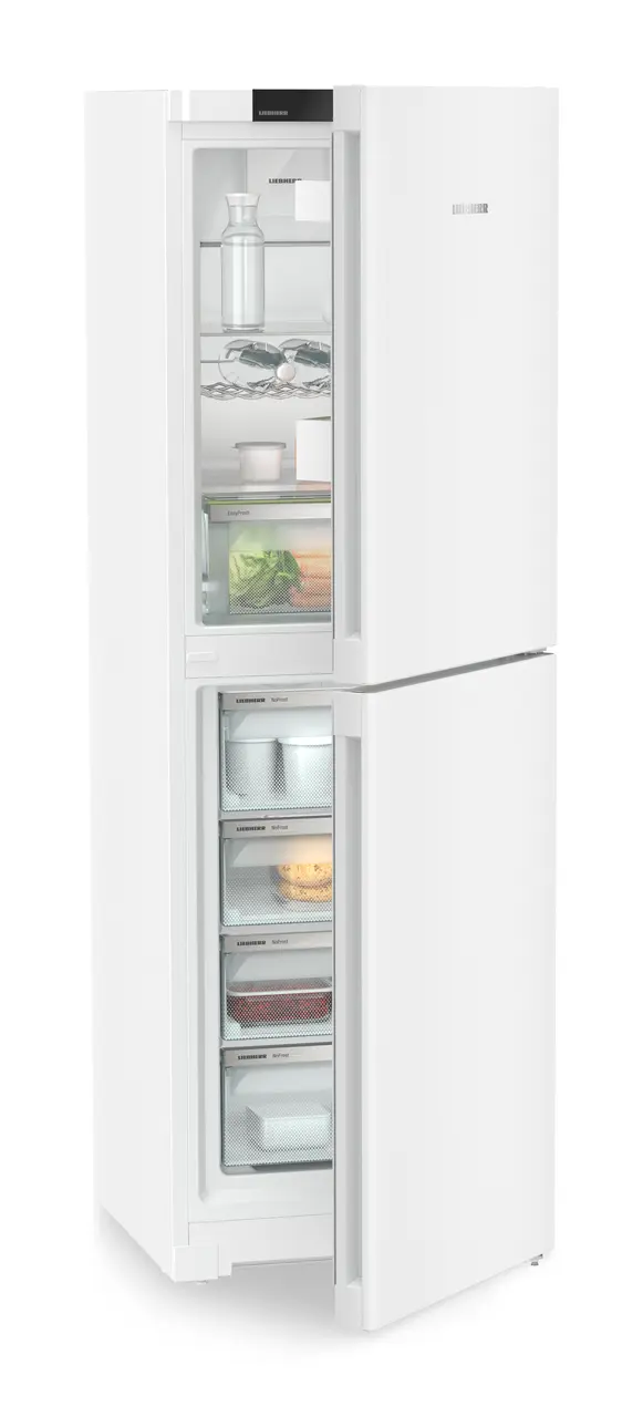 Produktbild, Perspektiv: Vinklad, halvöppen, fylld, Kyl-frys-kombination med EasyFresh och NoFrost, Färg på hölje: Vit, Färg på dörr: Vit