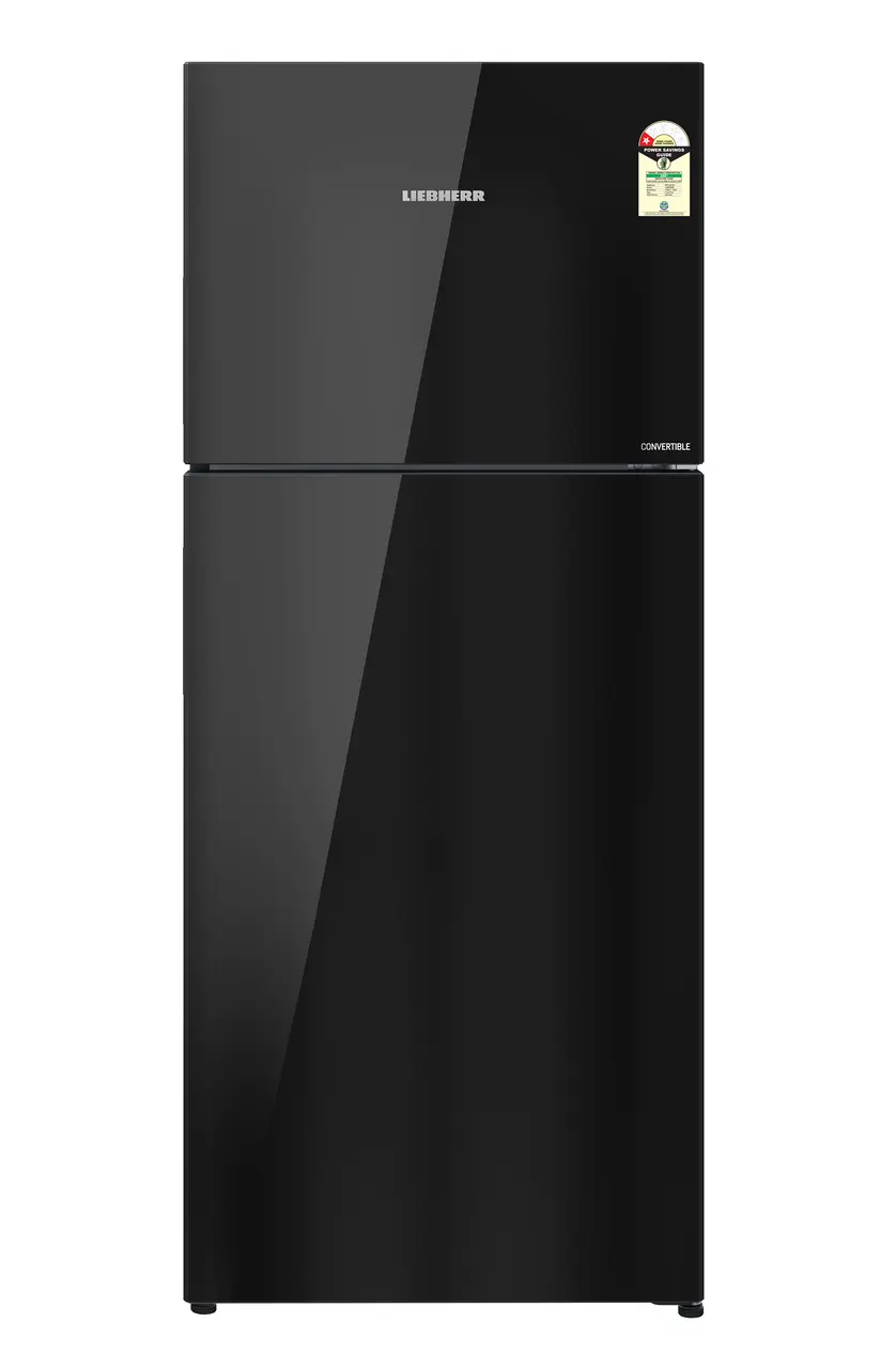 Product image, Perspective: straight closed, Fridge-freezer with NoFrost, Casing colour: grey, Door colour: Black Gloss