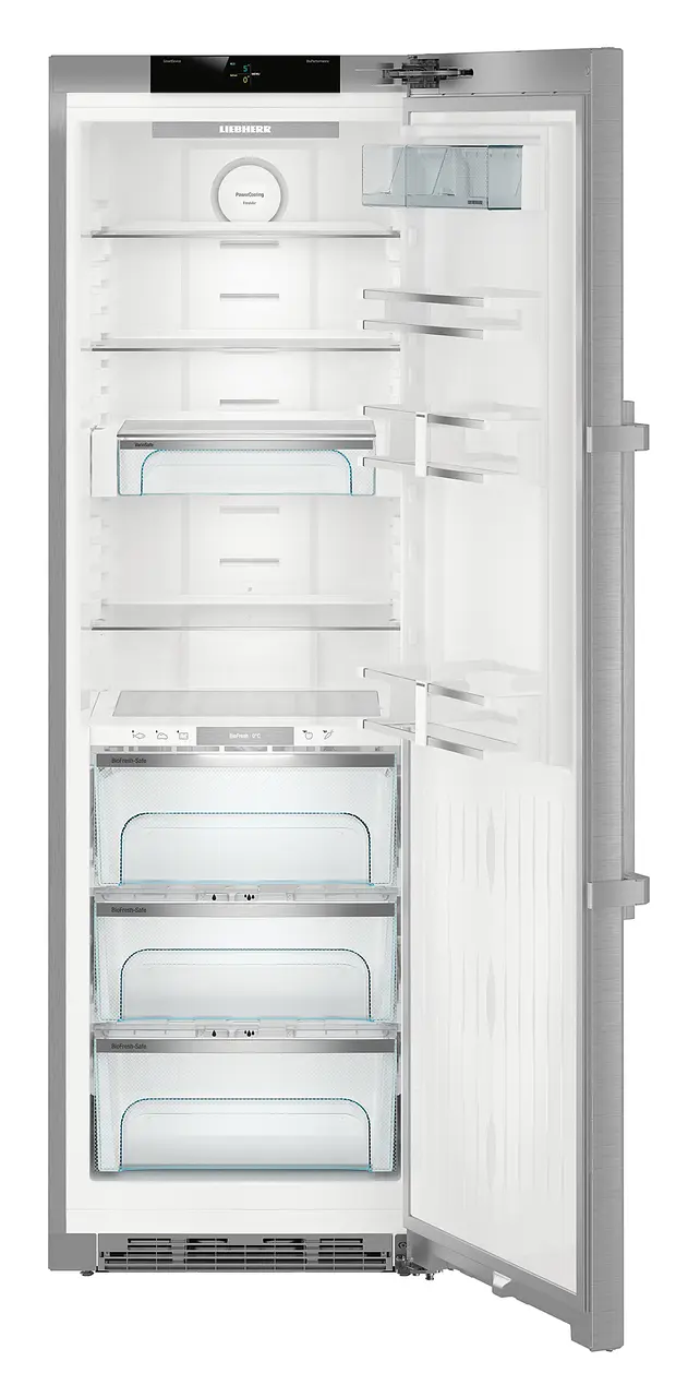 Product image, Perspective: straight open empty, Refrigerator with BioFresh, Casing colour: stainless steel, Door colour: stainless steel