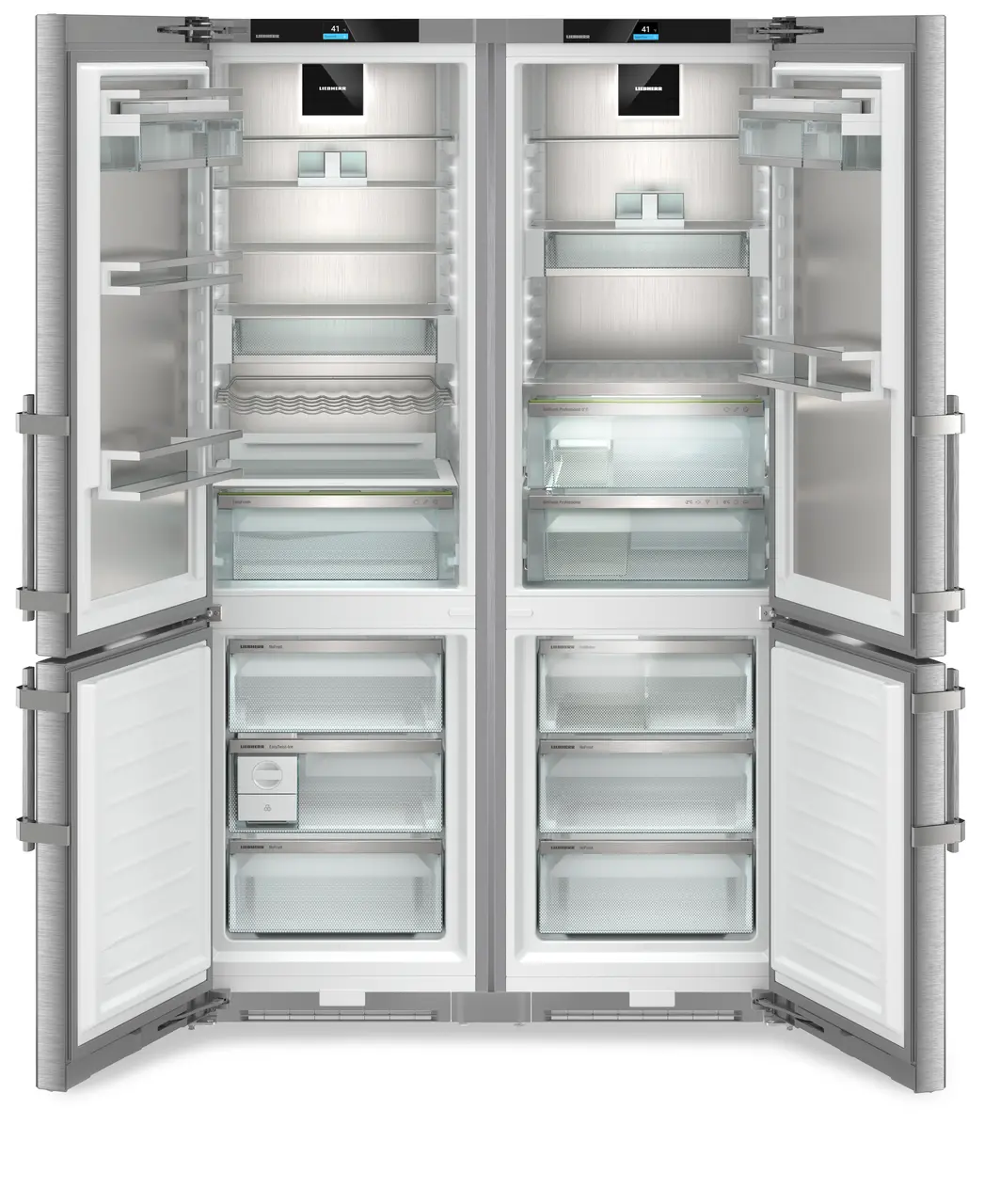 Image de produit, Perspective: Droit ouvert vide, Combiné Side-by-Side, Couleur de l’habillage: acier inox, Couleur de porte: acier inox