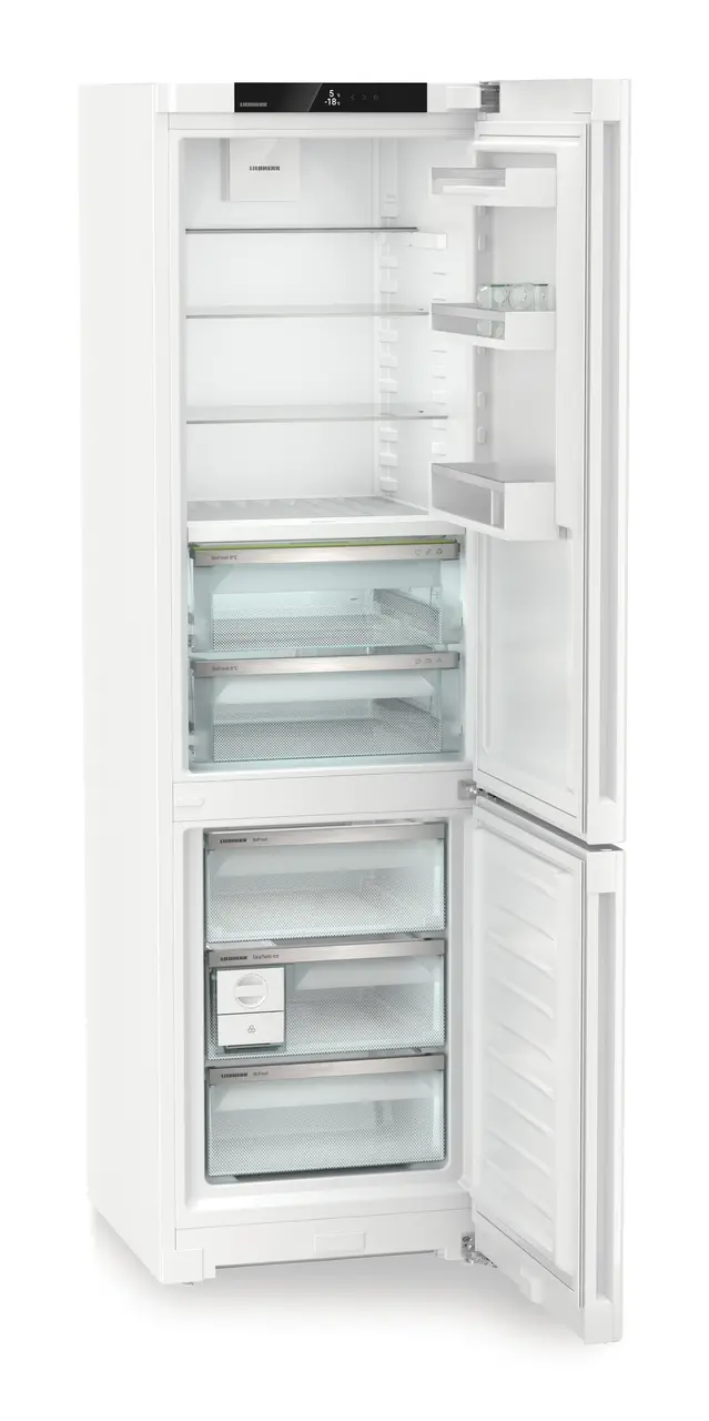 Изображение на продукта, Перспектива: Странично, отворен, празен, Комбиниран хладилник-фризер с BioFresh и NoFrost, Цвят на корпуса: бял, Цвят на вратата: бял