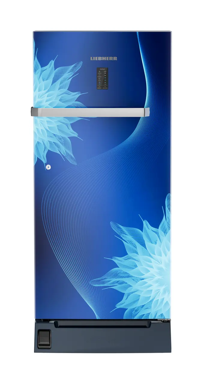 Product image, Perspective: straight closed, Single-door refrigerator 191 l with foot pedal base drawer and iCoolTouch UI, Casing colour: blue, Door colour: Blue Mystiq