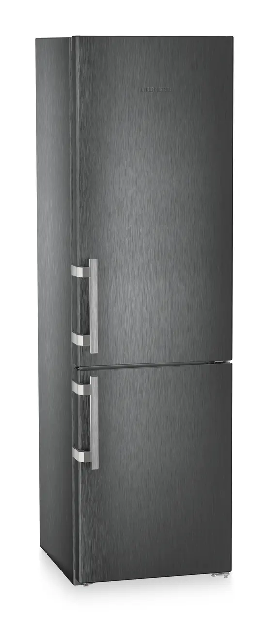 Product image, Perspective: oblique closed, Fridge-freezer with BioFresh and NoFrost, Casing colour: BlackSteel, Door colour: BlackSteel