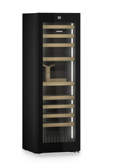 Product image, Perspective: oblique closed empty, Multi-temperature wine cabinet, Casing colour: BlackSteel, Door colour: GlassBlack