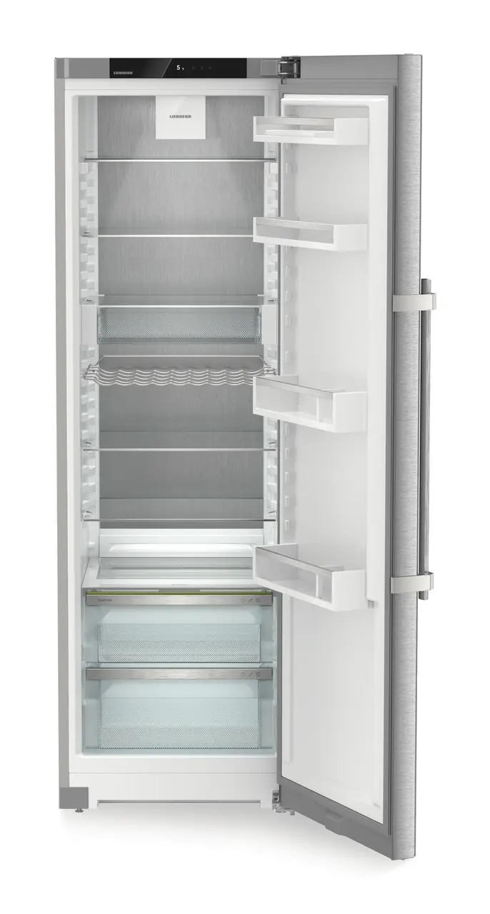 Product image, Perspective: straight open empty, Freestanding fridge with EasyFresh, Casing colour: silver, Door colour: stainless steel