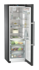 Product image, Perspective: oblique open decorated, Refrigerator with BioFresh, Casing colour: BlackSteel, Door colour: BlackSteel