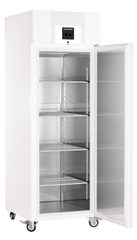 Product image, Perspective: oblique open empty, Lab freezer with Comfort electronic controller, Casing colour: white