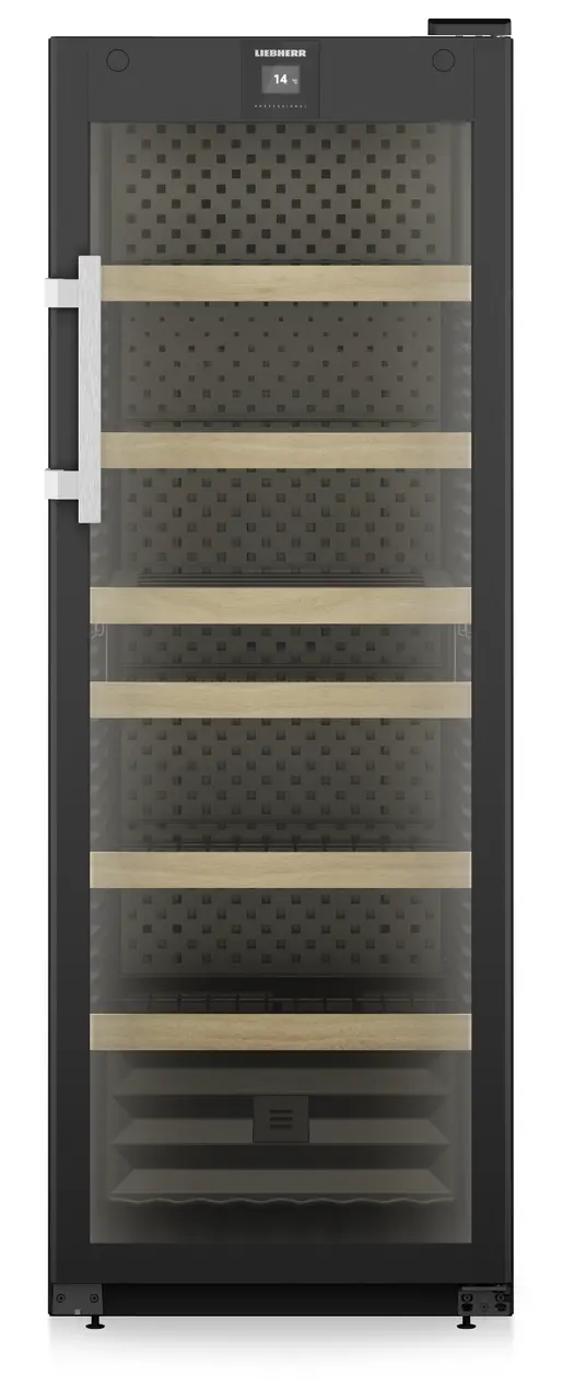Produkt-Bild, Perspektive: gerade geschlossen leer, Weinschrank Professional, Gehäusefarbe: Schwarz, Türfarbe: Schwarz