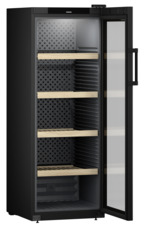Product image, Perspective: oblique open empty, Wine storage cabinet, Casing colour: black, Door colour: black