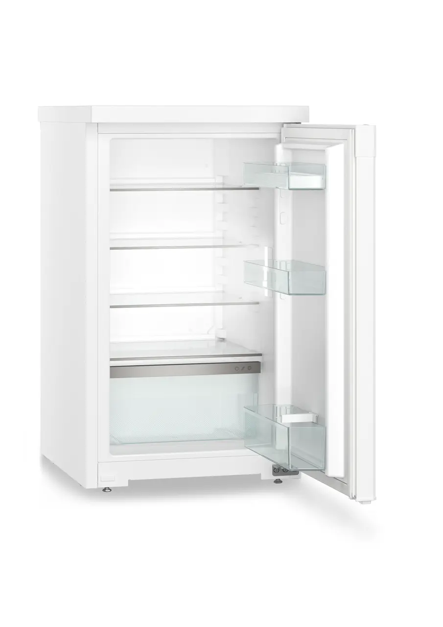 Produkt-Bild, Perspektive: schräg offen leer, Tischkühlschrank, Gehäusefarbe: Weiß, Türfarbe: Weiß