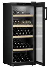 Product image, Perspective: oblique open decorated, Wine storage cabinet, Casing colour: black, Door colour: black