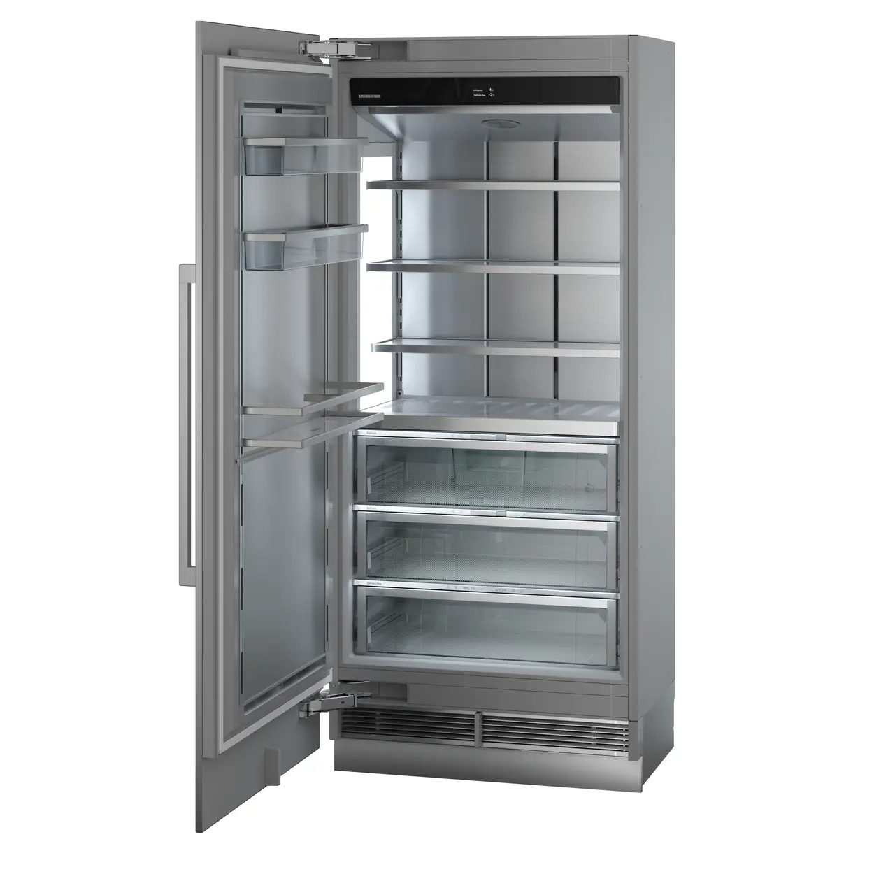 Produkt-Bild, Perspektive: schräg offen leer, Integrierbarer Kühlschrank mit BioFresh, Gehäusefarbe: Grau