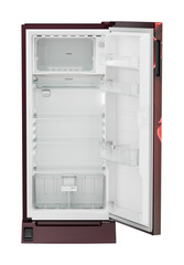Product image, Perspective: straight open empty, Single-door refrigerator 191 l in 3 star with foot pedal base drawer, Casing colour: red, Door colour: Red Divine