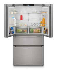 Product image, Perspective: straight open decorated, French Door fridge-freezer with 2 freezer drawers with IceMaker, Casing colour: silver, Door colour: stainless steel