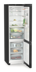 Product image, Perspective: oblique open decorated, Fridge-freezer with BioFresh and NoFrost, Casing colour: black, Door colour: BlackSteel