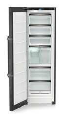 Produkt-Bild, Perspektive: gerade offen leer, Standgefrierschrank mit NoFrost und IceTower, Gehäusefarbe: BlackSteel, Türfarbe: BlackSteel