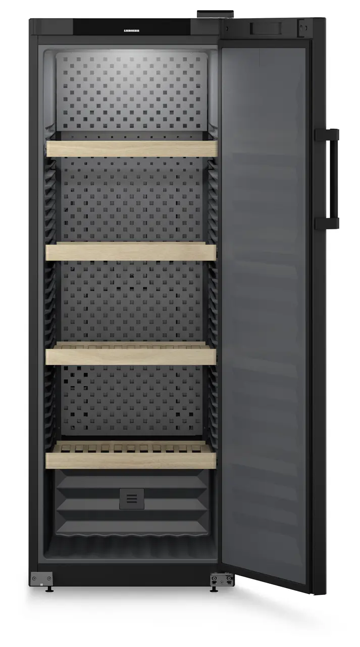 Product image, Perspective: straight open empty, Wine storage cabinet, Casing colour: black, Door colour: black
