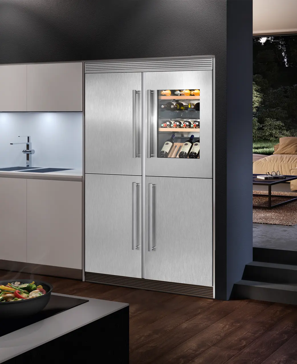 Product image, Perspective: milieu, Built-in multi-temperature wine cabinet, Casing colour: silver, Door colour: silver