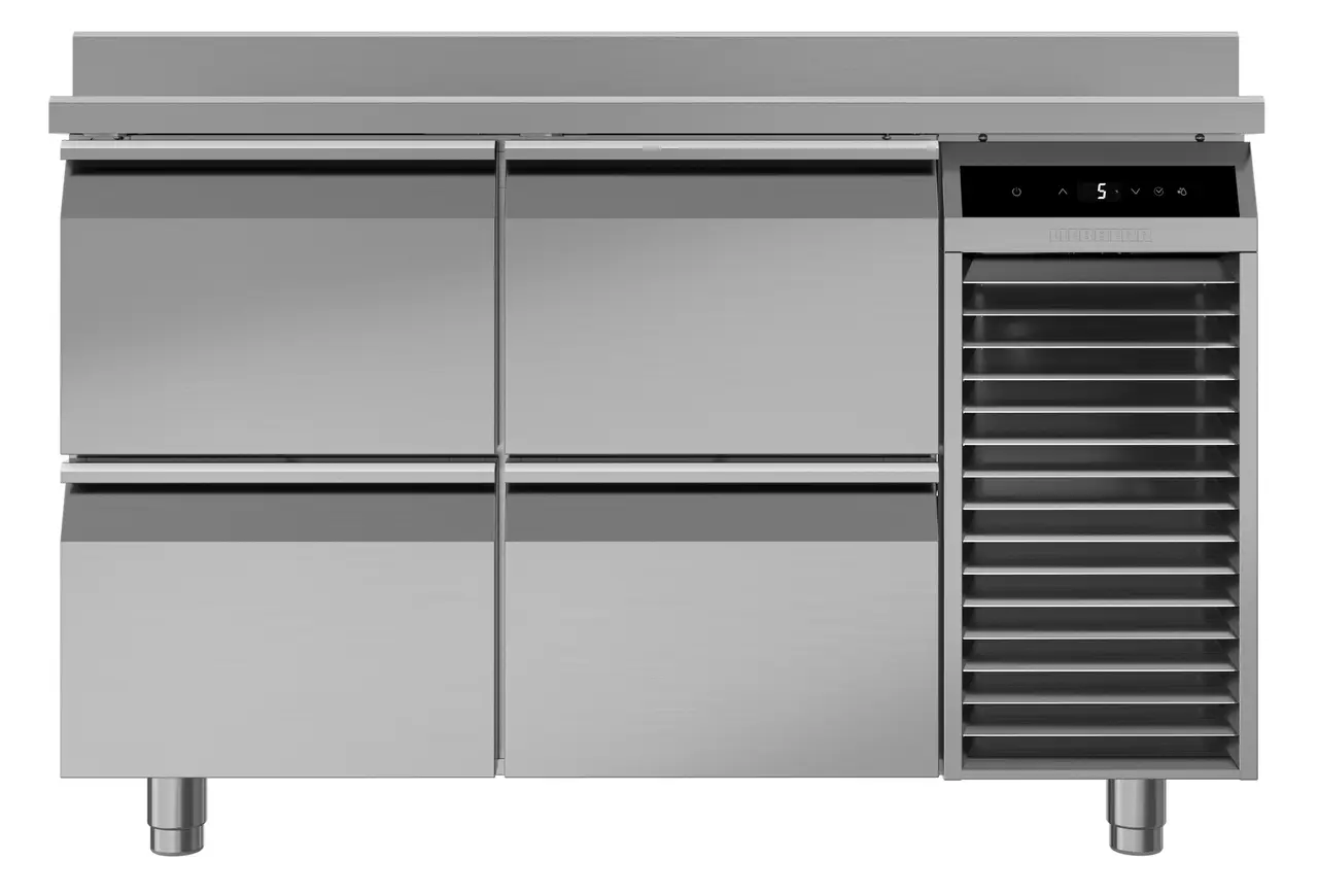 Image de produit, Perspective: Droit fermé, Table réfrigérée avec réfrigération dynamique, Couleur de l’habillage: acier inox, Couleur de porte: acier inox