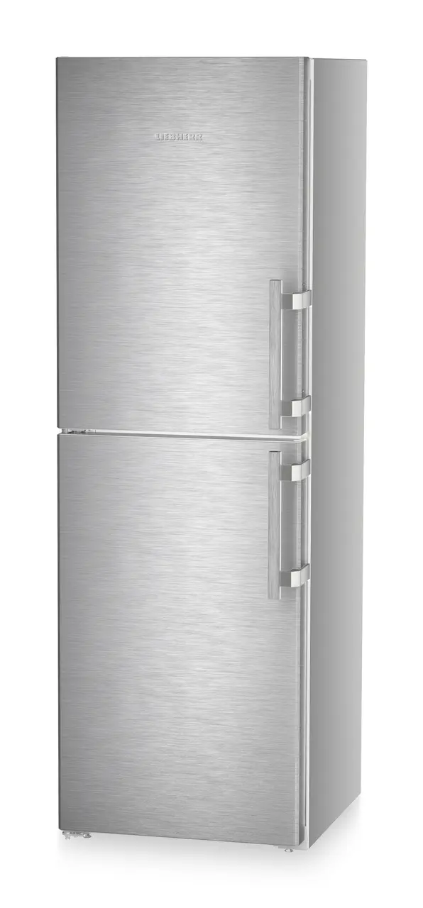 Product image, Perspective: oblique closed, Combination with NoFrost freezer compartment and full-space BioFresh, Casing colour: silver, Door colour: stainless steel