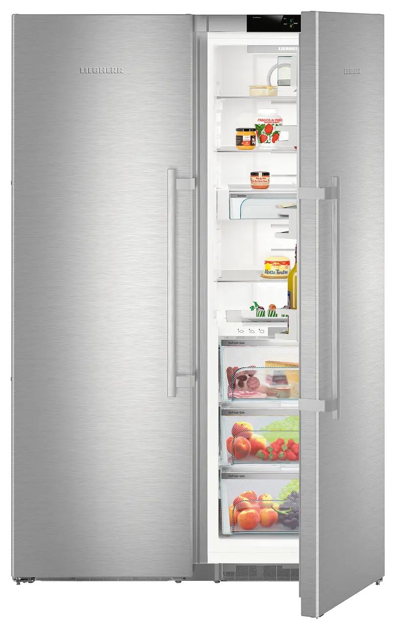 Product image, Perspective: special form, Side-by-Side combination, Casing colour: stainless steel, Door colour: stainless steel