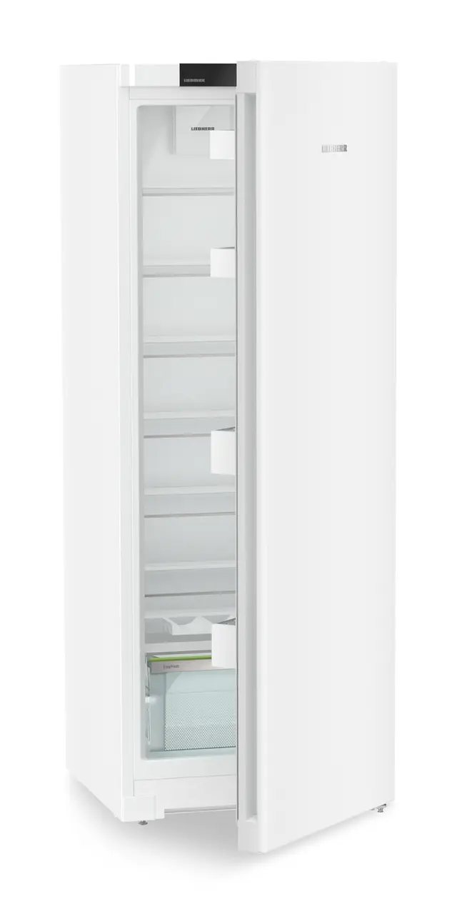 Product image, Perspective: oblique half-open empty, Freestanding fridge with EasyFresh, Casing colour: white, Door colour: white