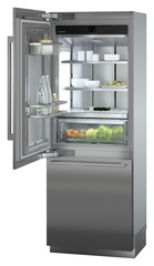 Product image, Perspective: oblique open decorated, Combined refrigerator-freezer with BioFresh and NoFrost for integrated use