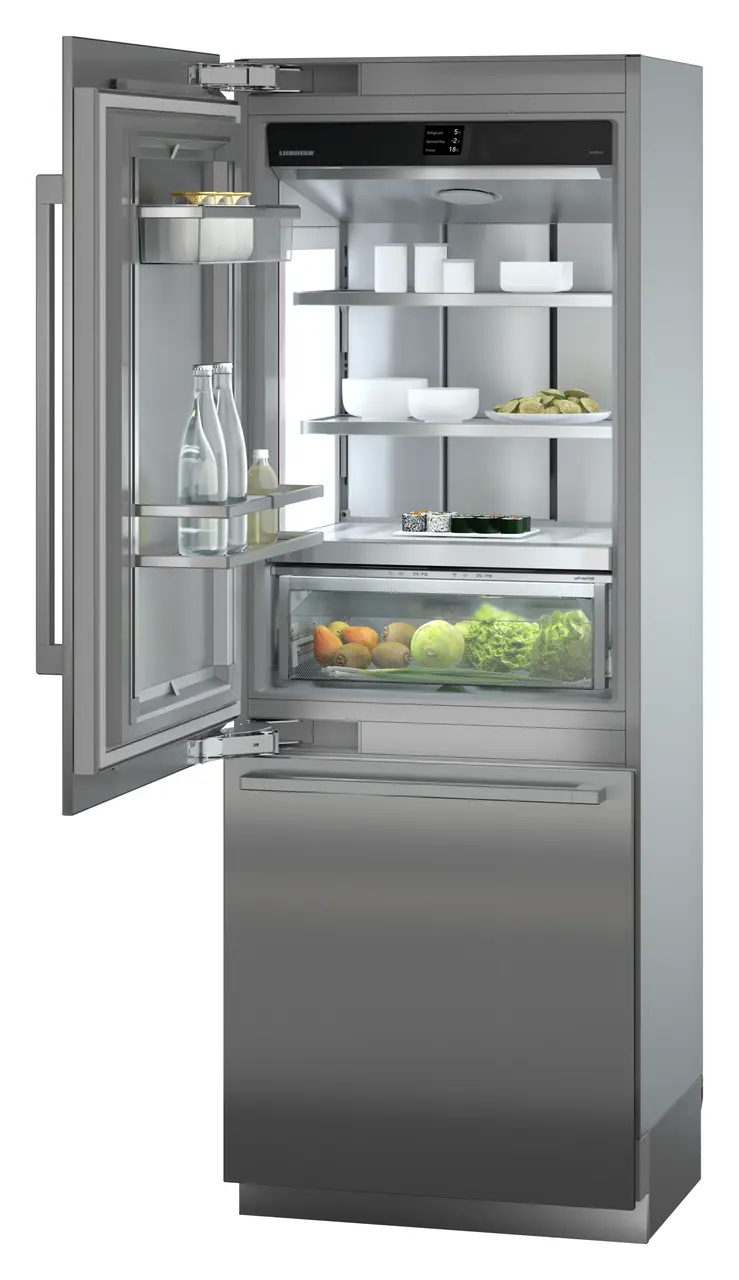 Product image, Perspective: oblique open decorated, Combined refrigerator-freezer with BioFresh and NoFrost for integrated use