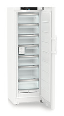 Obrázok produktu, Perspektíva: Šikmo, spotrebič otvorený, prázdny, Voľne stojaca mraznička s NoFrost a EasyTwist-Ice, Farba steny: Biely, Farba dverí: Biely