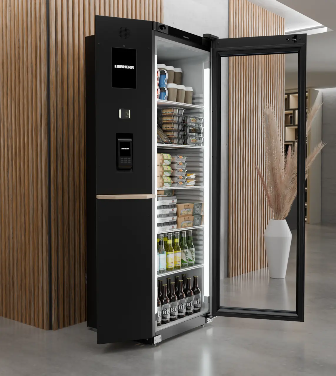 Produkt-Bild, Perspektive: Milieu, Kühlgerät mit Umluftkühlung, Gehäusefarbe: Schwarz, Türfarbe: Schwarz