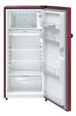 Product image, Perspective: straight open empty, Single-door fridge 191 l in 1 star with inverter compressor, Casing colour: red, Door colour: Red Wonder