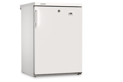 Slika izdelka, Perspektiva: Pod kotom, zaprto, Hladilni aparat s hlajenjem s krožečim zrakom za podpultno vgradnjo, Barva ohišja: bela, Barva vrat: bela