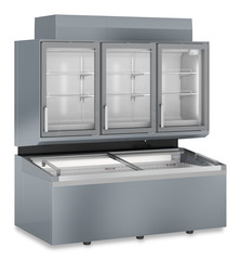 Produkt-Bild, Perspektive: schräg geschlossen leer, Supermarkt-Freezer-Top, Gehäusefarbe: Grau