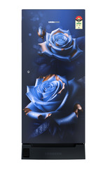 Product image, Perspective: straight closed, Single-door fridge 202 l in 5 star with foot pedal base drawer, Casing colour: blue, Door colour: Blue Rosette