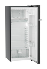 Product image, Perspective: oblique open empty, Single-door refrigerator 222 l in 3 star and horizontal handle, Casing colour: grey, Door colour: BlackSteel