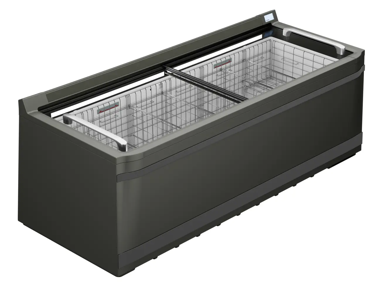 Изображение на продукта, Перспектива: Странично, затворен, Фризерна ракла за супермаркет, Цвят на корпуса: сив