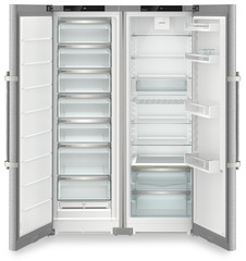 Изображение на продукта, Перспектива: Отпред, отворен, празен, Комбинация Side-by-Side, Цвят на корпуса: фино сребро, Цвят на вратата: благородна стомана