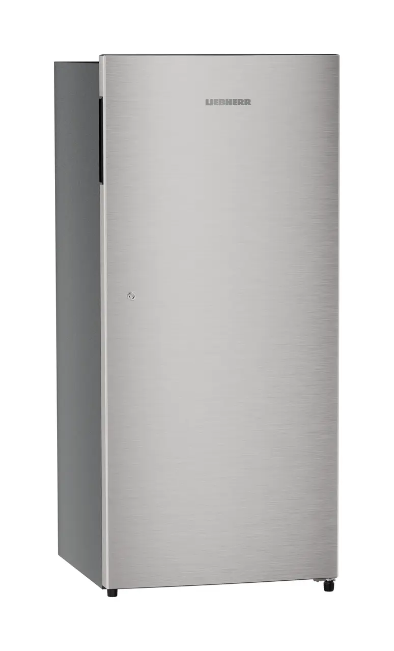 Product image, Perspective: oblique closed, Single-door refrigerator 202 l in 3 star with VegFresh box, Casing colour: grey, Door colour: Stainless Steel