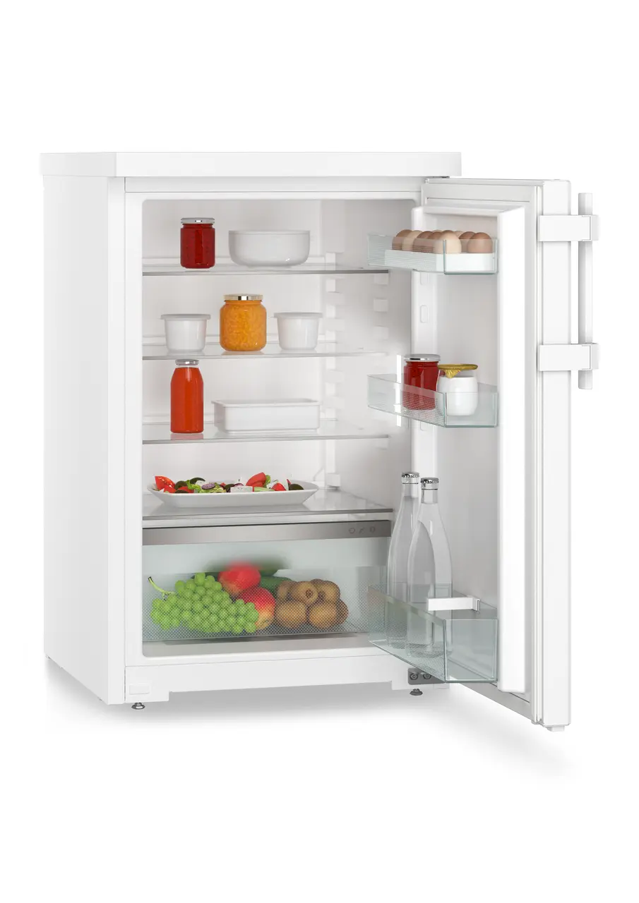 Product image, Perspective: oblique open decorated, Table top refrigerator, Casing colour: white, Door colour: white